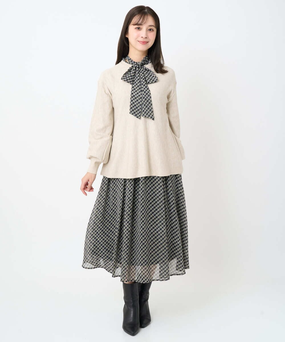F1HAD04140 MK MICHEL KLEIN(小さいサイズ)(メゾン ドゥ サンク) 【小さいサイズ】チェック柄シフォンスカート/洗濯機で洗える ブラック