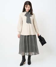 F1HAD04140 MK MICHEL KLEIN(小さいサイズ)(メゾン ドゥ サンク) 【小さいサイズ】チェック柄シフォンスカート/洗濯機で洗える ブラック