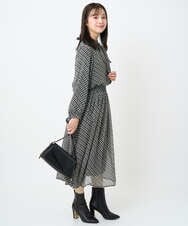 F1HAD04140 MK MICHEL KLEIN(小さいサイズ)(メゾン ドゥ サンク) 【小さいサイズ】チェック柄シフォンスカート/洗濯機で洗える ブラック