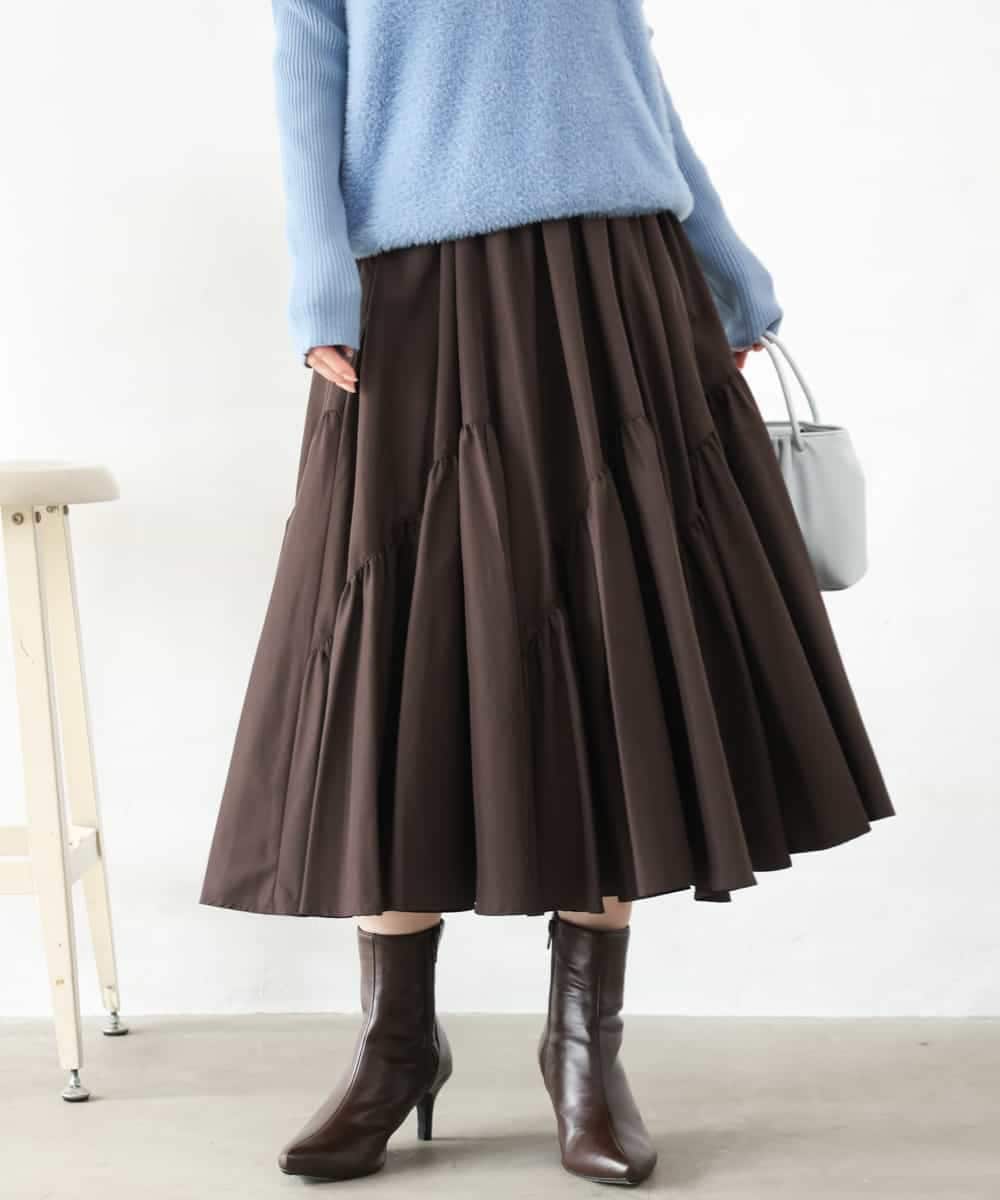 F1HAG55180 MK MICHEL KLEIN(小さいサイズ) 【小さいサイズ】[洗える]ギャザー切替えデザインタフタスカート