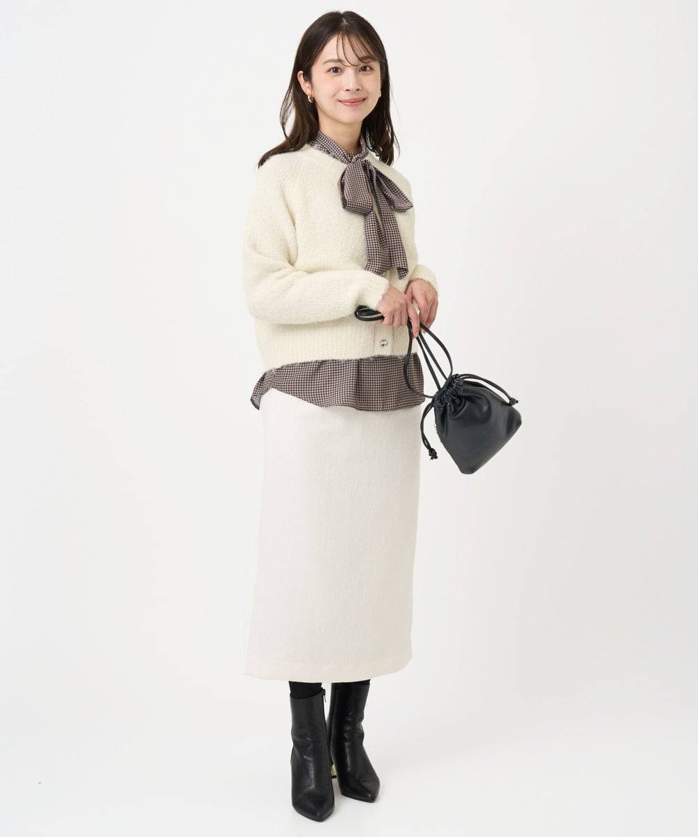 F1HBD58170 MK MICHEL KLEIN(小さいサイズ)(メゾン ドゥ サンク) 【小さいサイズ】ループネップツイードIラインスカート/洗える アイボリー