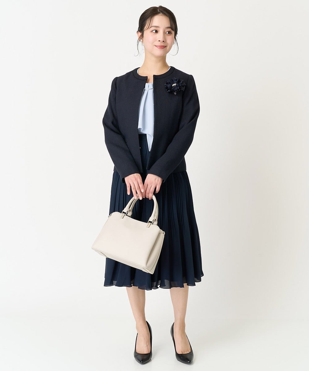 F1HDA12150 MK MICHEL KLEIN(小さいサイズ)(メゾン ドゥ サンク) 【小さいサイズ】リバーシブルシフォンプリーツスカート/丈の長さが選べる/洗える ネイビー