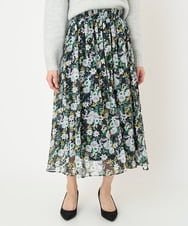 F1HDV07140 MK MICHEL KLEIN(小さいサイズ)(メゾン ドゥ サンク) 【小さいサイズ】中花プリントシフォンスカート/丈の長さが選べる/洗える ネイビー