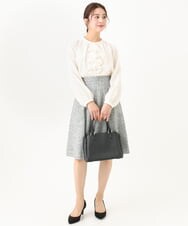 F1HDV91150 MK MICHEL KLEIN(小さいサイズ)(メゾン ドゥ サンク) 【小さいサイズ】ラメツイードフレアスカート/洗える ネイビー