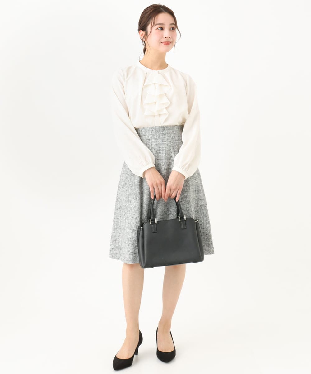 F1HDV91150 MK MICHEL KLEIN(小さいサイズ)(メゾン ドゥ サンク) 【小さいサイズ】ラメツイードフレアスカート/洗える ネイビー
