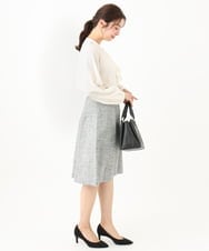 F1HDV91150 MK MICHEL KLEIN(小さいサイズ)(メゾン ドゥ サンク) 【小さいサイズ】ラメツイードフレアスカート/洗える ネイビー