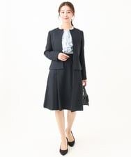F1HDV91150 MK MICHEL KLEIN(小さいサイズ)(メゾン ドゥ サンク) 【小さいサイズ】ラメツイードフレアスカート/洗える ネイビー