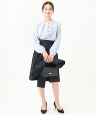 F1HDV91150 MK MICHEL KLEIN(小さいサイズ)(メゾン ドゥ サンク) 【小さいサイズ】ラメツイードフレアスカート/洗える ネイビー