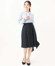 F1HDV91150 MK MICHEL KLEIN(小さいサイズ)(メゾン ドゥ サンク) 【小さいサイズ】ラメツイードフレアスカート/洗える ネイビー