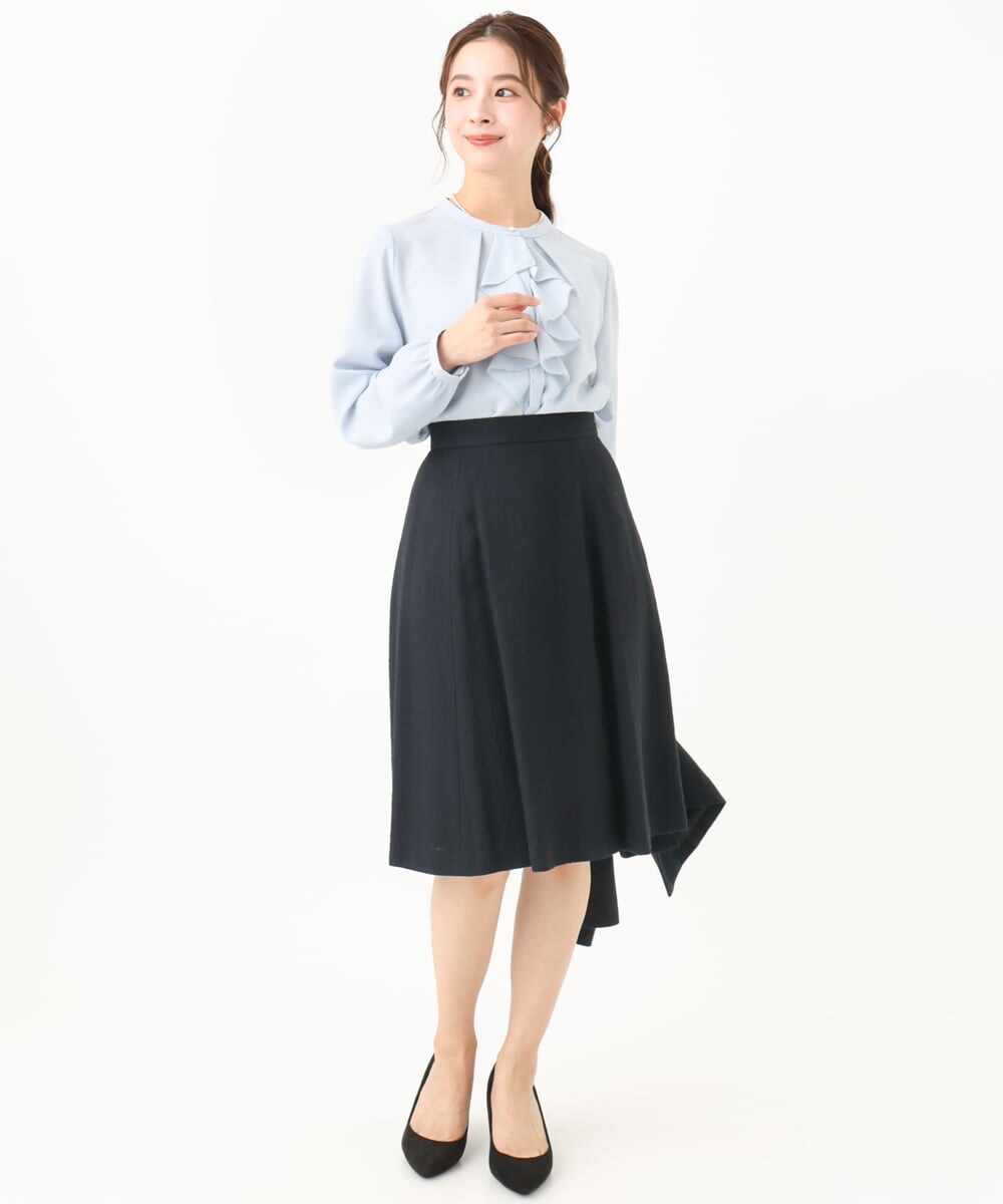 F1HDV91150 MK MICHEL KLEIN(小さいサイズ)(メゾン ドゥ サンク) 【小さいサイズ】ラメツイードフレアスカート/洗える ネイビー