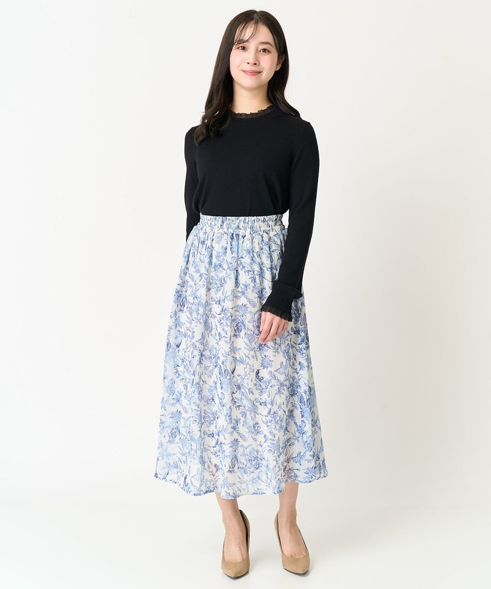 F1HFA07140 MK MICHEL KLEIN(小さいサイズ)(メゾン ドゥ サンク) 【小さいサイズ】花柄シフォンスカート/丈の長さが選べる/洗える/セットアップ対応 アイボリー