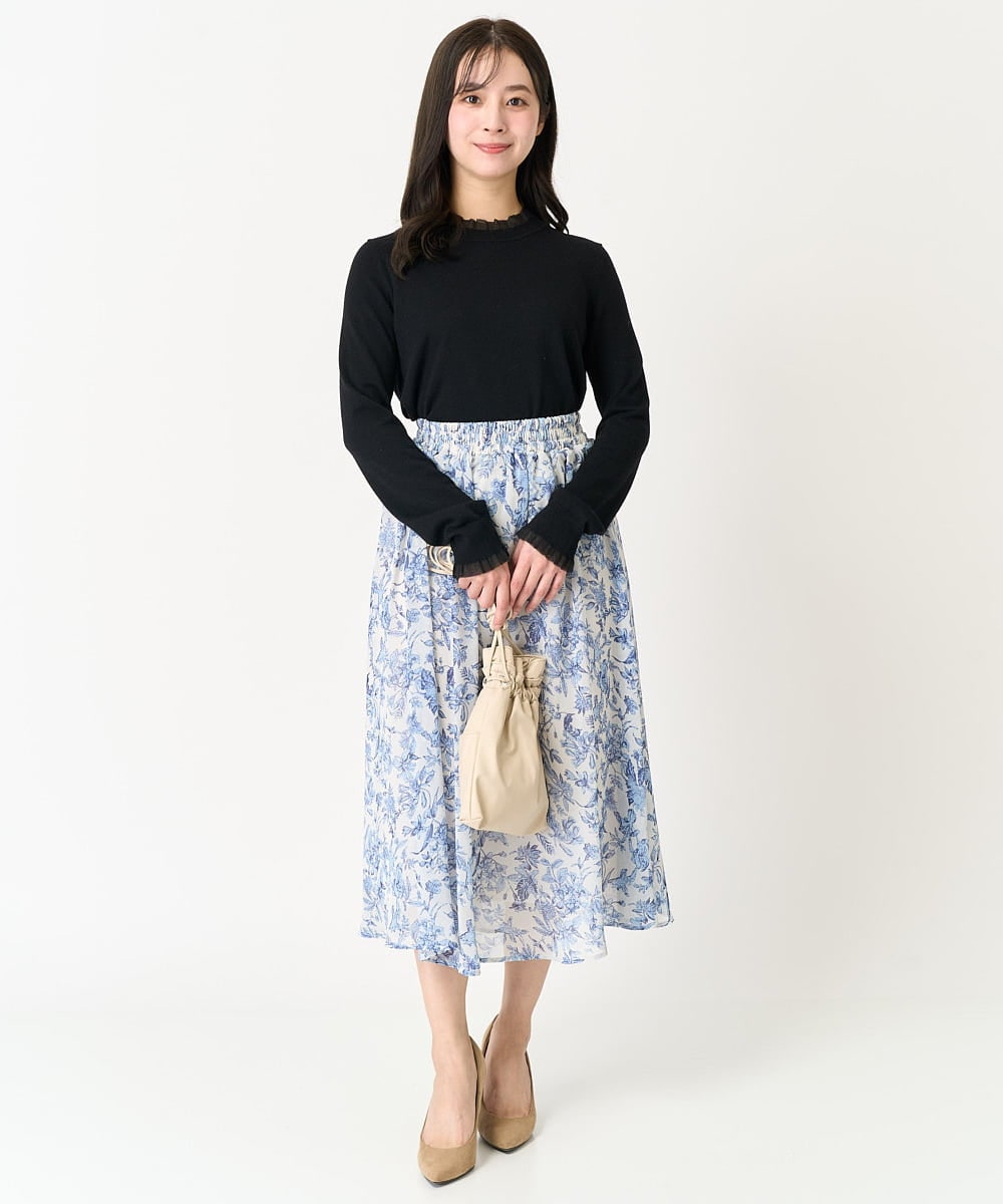 F1HFA07140 MK MICHEL KLEIN(小さいサイズ)(メゾン ドゥ サンク) 【小さいサイズ】花柄シフォンスカート/丈の長さが選べる/洗える/セットアップ対応 アイボリー