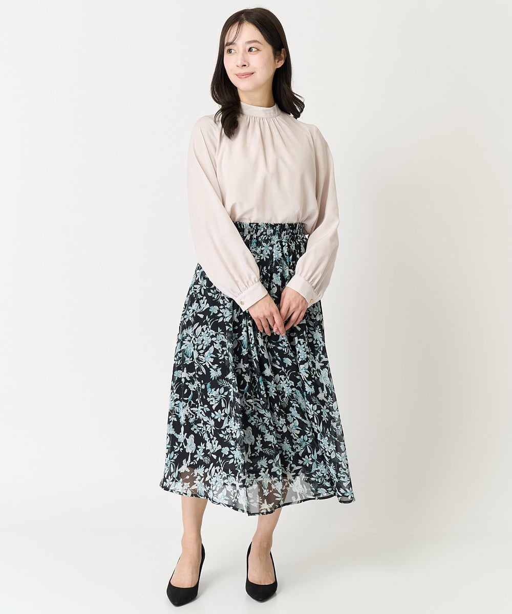 F1HFA07140 MK MICHEL KLEIN(小さいサイズ)(メゾン ドゥ サンク) 【小さいサイズ】花柄シフォンスカート/丈の長さが選べる/洗える/セットアップ対応 アイボリー