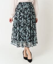 F1HFA07140 MK MICHEL KLEIN(小さいサイズ)(メゾン ドゥ サンク) 【小さいサイズ】花柄シフォンスカート/丈の長さが選べる/洗える/セットアップ対応 ブラック
