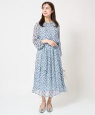 F1HFA09140 MK MICHEL KLEIN(小さいサイズ)(メゾン ドゥ サンク) 【小さいサイズ】花柄シフォンスカート/丈の長さが選べる/洗える/セットアップ対応 ライトブルー