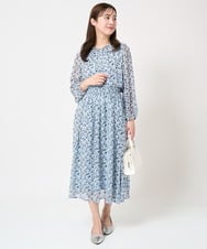 F1HFA09140 MK MICHEL KLEIN(小さいサイズ)(メゾン ドゥ サンク) 【小さいサイズ】花柄シフォンスカート/丈の長さが選べる/洗える/セットアップ対応 ライトブルー
