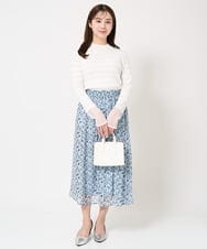 F1HFA09140 MK MICHEL KLEIN(小さいサイズ)(メゾン ドゥ サンク) 【小さいサイズ】花柄シフォンスカート/丈の長さが選べる/洗える/セットアップ対応 ライトブルー