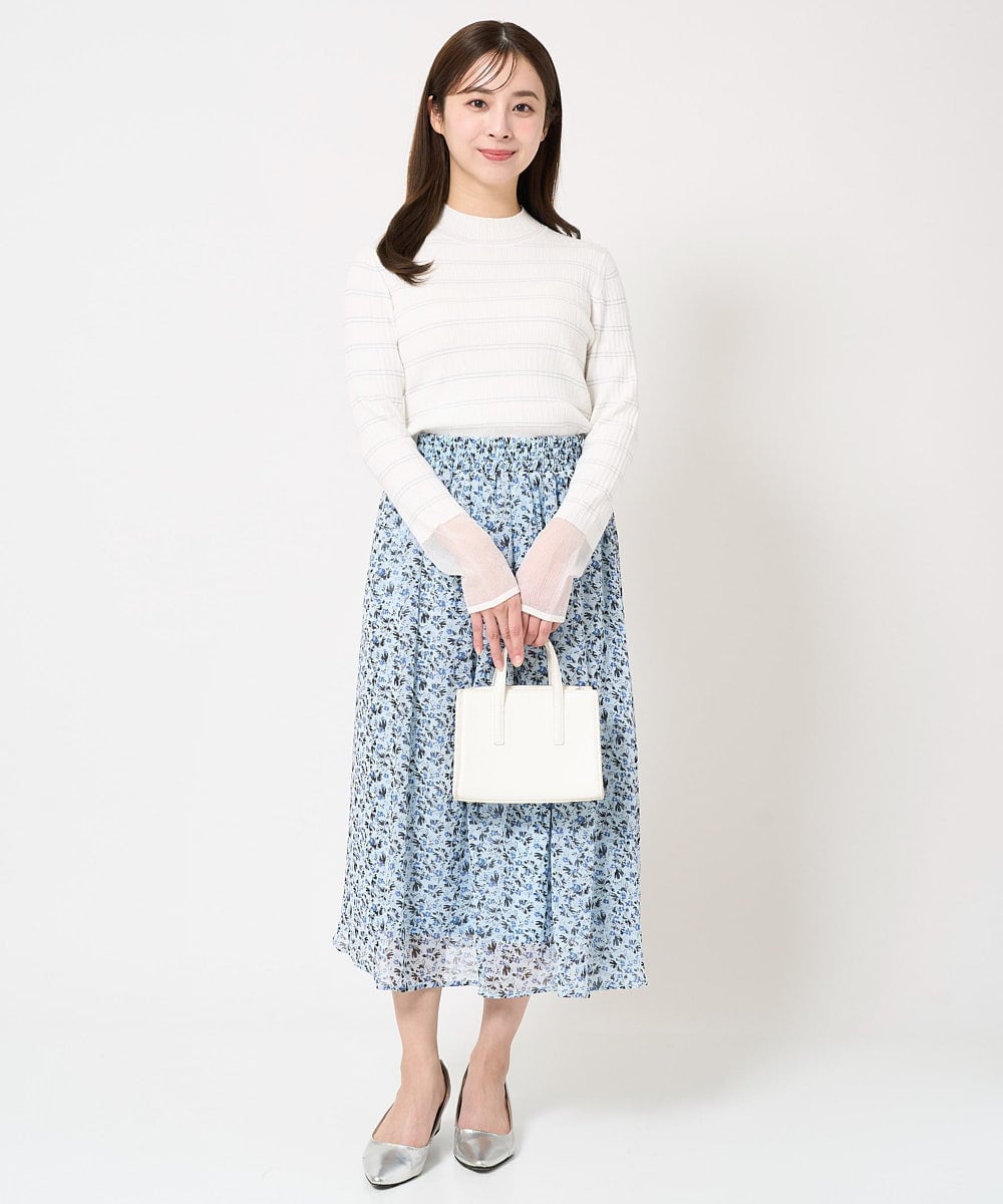 F1HFA09140 MK MICHEL KLEIN(小さいサイズ)(メゾン ドゥ サンク) 【小さいサイズ】花柄シフォンスカート/丈の長さが選べる/洗える/セットアップ対応 ライトブルー
