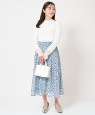 F1HFA09140 MK MICHEL KLEIN(小さいサイズ)(メゾン ドゥ サンク) 【小さいサイズ】花柄シフォンスカート/丈の長さが選べる/洗える/セットアップ対応 ライトブルー