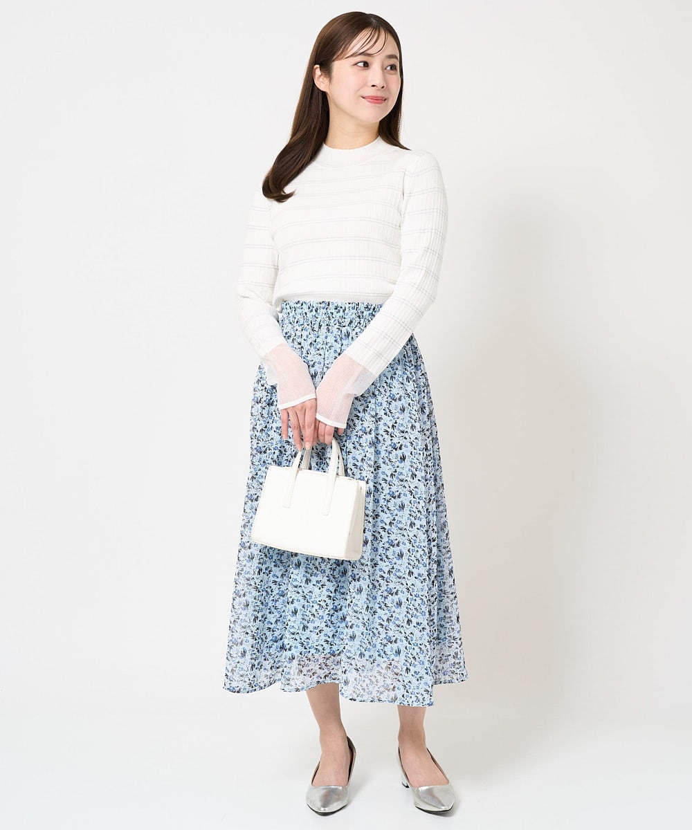 F1HFA09140 MK MICHEL KLEIN(小さいサイズ)(メゾン ドゥ サンク) 【小さいサイズ】花柄シフォンスカート/丈の長さが選べる/洗える/セットアップ対応 ライトブルー