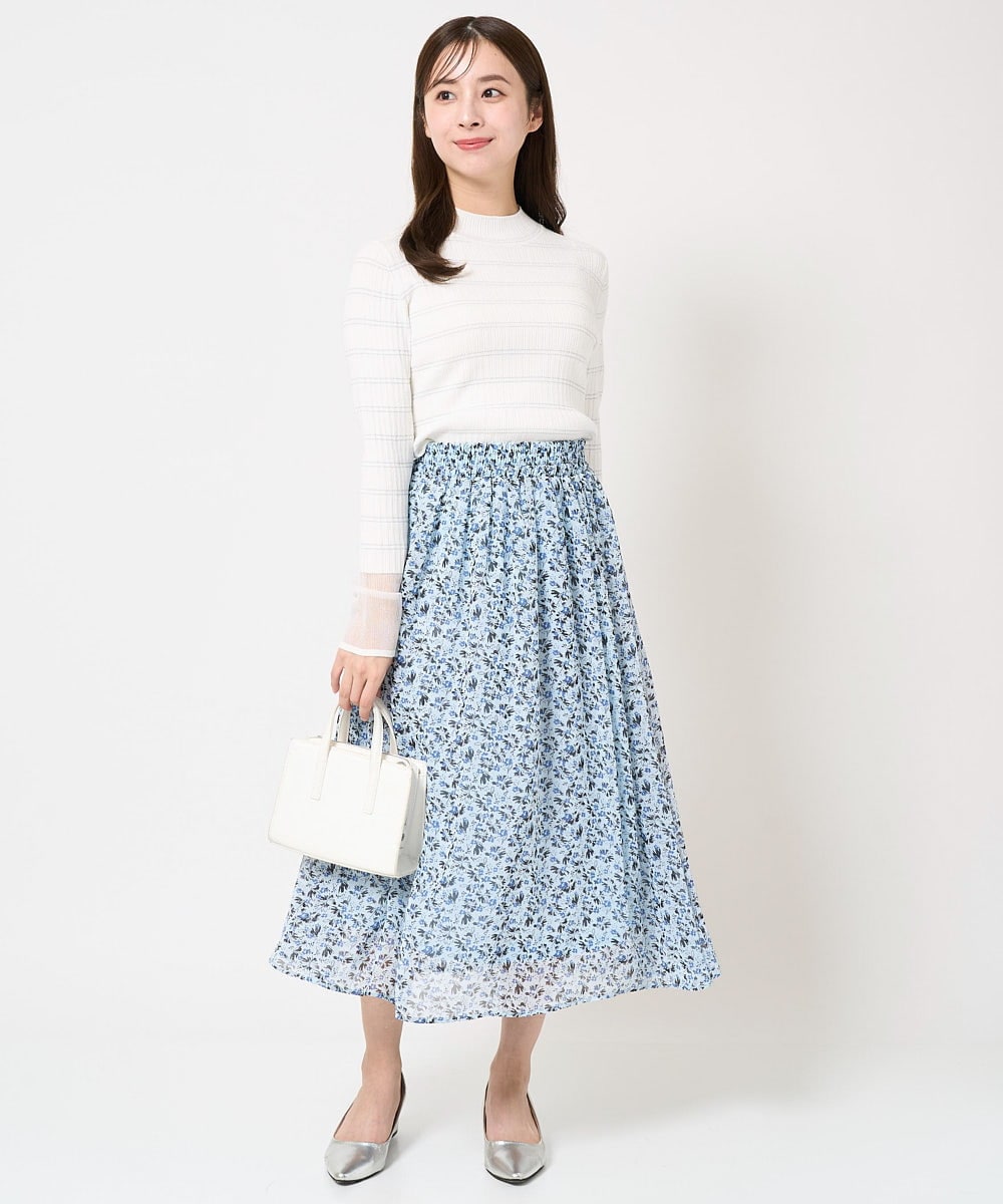 F1HFA09140 MK MICHEL KLEIN(小さいサイズ)(メゾン ドゥ サンク) 【小さいサイズ】花柄シフォンスカート/丈の長さが選べる/洗える/セットアップ対応 ライトブルー