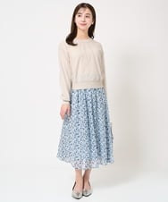 F1HFA09140 MK MICHEL KLEIN(小さいサイズ)(メゾン ドゥ サンク) 【小さいサイズ】花柄シフォンスカート/丈の長さが選べる/洗える/セットアップ対応 ライトブルー