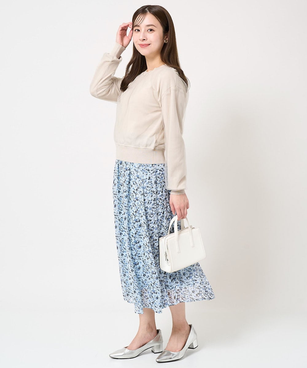 F1HFA09140 MK MICHEL KLEIN(小さいサイズ)(メゾン ドゥ サンク) 【小さいサイズ】花柄シフォンスカート/丈の長さが選べる/洗える/セットアップ対応 ライトブルー