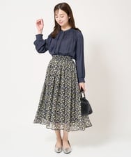 F1HFA09140 MK MICHEL KLEIN(小さいサイズ)(メゾン ドゥ サンク) 【小さいサイズ】花柄シフォンスカート/丈の長さが選べる/洗える/セットアップ対応 ライトブルー