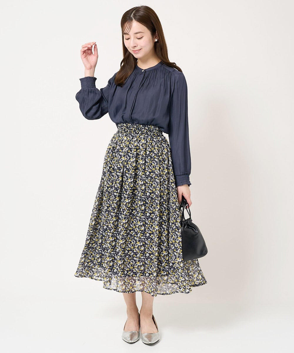F1HFA09140 MK MICHEL KLEIN(小さいサイズ)(メゾン ドゥ サンク) 【小さいサイズ】花柄シフォンスカート/丈の長さが選べる/洗える/セットアップ対応 ライトブルー