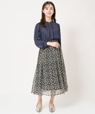 F1HFA09140 MK MICHEL KLEIN(小さいサイズ)(メゾン ドゥ サンク) 【小さいサイズ】花柄シフォンスカート/丈の長さが選べる/洗える/セットアップ対応 ライトブルー