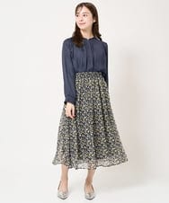 F1HFA09140 MK MICHEL KLEIN(小さいサイズ)(メゾン ドゥ サンク) 【小さいサイズ】花柄シフォンスカート/丈の長さが選べる/洗える/セットアップ対応 ライトブルー