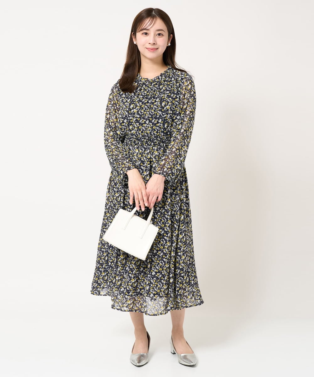 F1HFA09140 MK MICHEL KLEIN(小さいサイズ)(メゾン ドゥ サンク) 【小さいサイズ】花柄シフォンスカート/丈の長さが選べる/洗える/セットアップ対応 ライトブルー