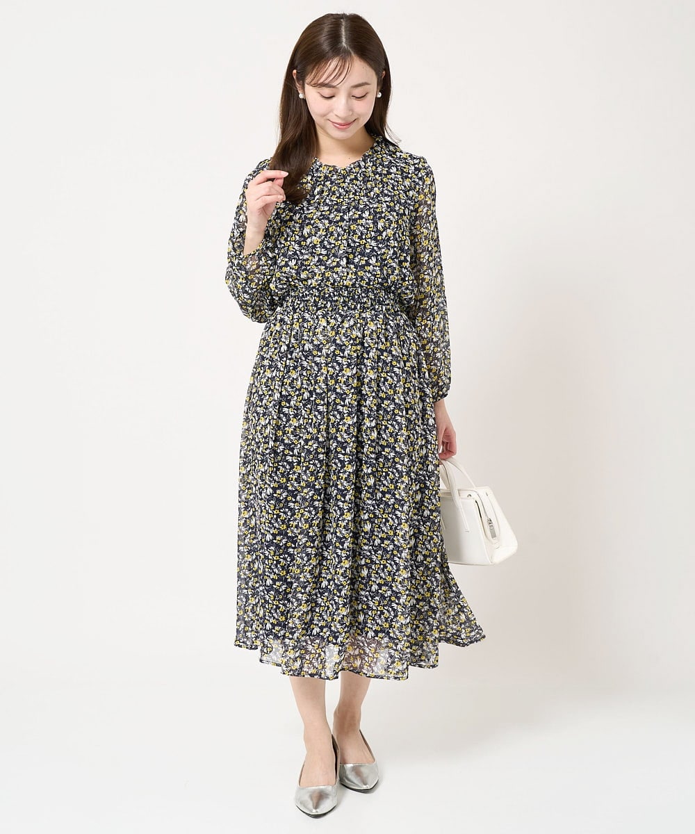 F1HFA09140 MK MICHEL KLEIN(小さいサイズ)(メゾン ドゥ サンク) 【小さいサイズ】花柄シフォンスカート/丈の長さが選べる/洗える/セットアップ対応 ライトブルー