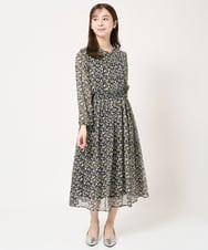F1HFA09140 MK MICHEL KLEIN(小さいサイズ)(メゾン ドゥ サンク) 【小さいサイズ】花柄シフォンスカート/丈の長さが選べる/洗える/セットアップ対応 ライトブルー