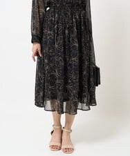 F1HGA02140 MK MICHEL KLEIN(小さいサイズ)(メゾン ドゥ サンク) 【小さいサイズ】ラインフラワーシフォンスカート/丈の長さが選べる/洗える/セットアップ対応 ブラック