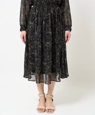 F1HGA02140 MK MICHEL KLEIN(小さいサイズ)(メゾン ドゥ サンク) 【小さいサイズ】ラインフラワーシフォンスカート/丈の長さが選べる/洗える/セットアップ対応 ブラック