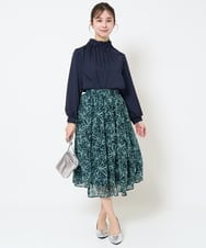 F1HGA02140 MK MICHEL KLEIN(小さいサイズ)(メゾン ドゥ サンク) 【小さいサイズ】ラインフラワーシフォンスカート/丈の長さが選べる/洗える/セットアップ対応 ブラック