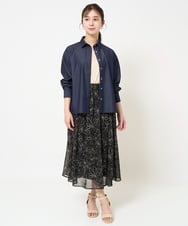 F1HGA02140 MK MICHEL KLEIN(小さいサイズ)(メゾン ドゥ サンク) 【小さいサイズ】ラインフラワーシフォンスカート/丈の長さが選べる/洗える/セットアップ対応 ブラック