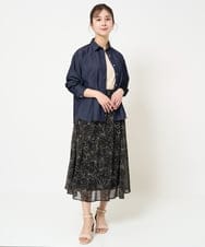 F1HGA02140 MK MICHEL KLEIN(小さいサイズ)(メゾン ドゥ サンク) 【小さいサイズ】ラインフラワーシフォンスカート/丈の長さが選べる/洗える/セットアップ対応 ブラック