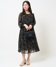 F1HGA02140 MK MICHEL KLEIN(小さいサイズ)(メゾン ドゥ サンク) 【小さいサイズ】ラインフラワーシフォンスカート/丈の長さが選べる/洗える/セットアップ対応 ブラック