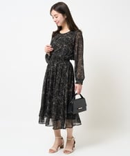 F1HGA02140 MK MICHEL KLEIN(小さいサイズ)(メゾン ドゥ サンク) 【小さいサイズ】ラインフラワーシフォンスカート/丈の長さが選べる/洗える/セットアップ対応 ブラック