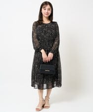 F1HGA02140 MK MICHEL KLEIN(小さいサイズ)(メゾン ドゥ サンク) 【小さいサイズ】ラインフラワーシフォンスカート/丈の長さが選べる/洗える/セットアップ対応 ブラック