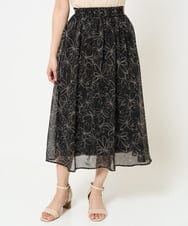 F1HGA02140 MK MICHEL KLEIN(小さいサイズ)(メゾン ドゥ サンク) 【小さいサイズ】ラインフラワーシフォンスカート/丈の長さが選べる/洗える/セットアップ対応 ブラック