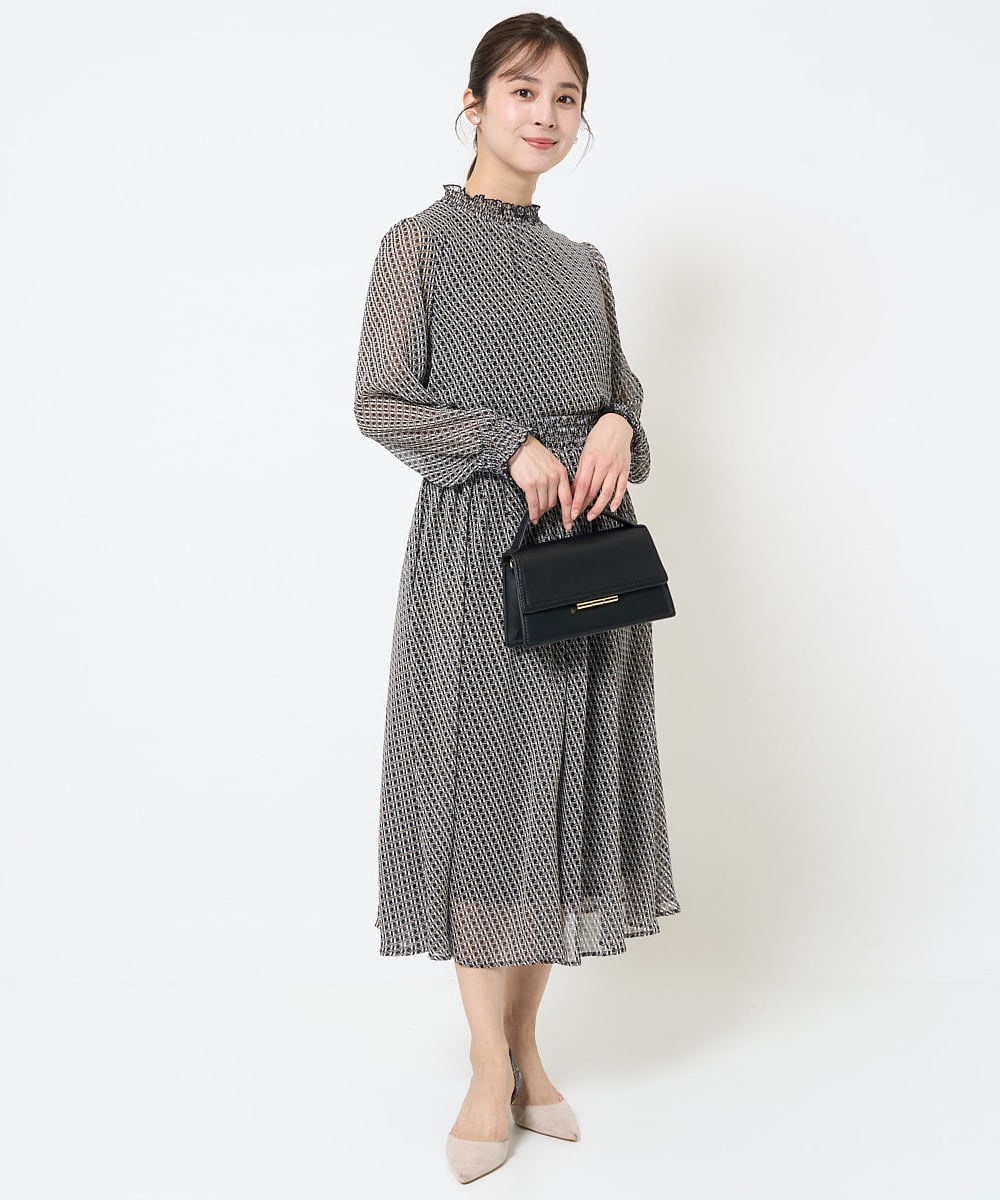 F1HGA03140 MK MICHEL KLEIN(小さいサイズ)(メゾン ドゥ サンク) 【小さいサイズ】幾何柄シフォンスカート/丈の長さが選べる/洗える/セットアップ対応 ベージュ