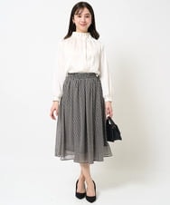F1HGA03140 MK MICHEL KLEIN(小さいサイズ)(メゾン ドゥ サンク) 【小さいサイズ】幾何柄シフォンスカート/丈の長さが選べる/洗える/セットアップ対応 ベージュ