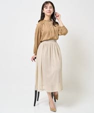 F1HGA03140 MK MICHEL KLEIN(小さいサイズ)(メゾン ドゥ サンク) 【小さいサイズ】幾何柄シフォンスカート/丈の長さが選べる/洗える/セットアップ対応 ベージュ