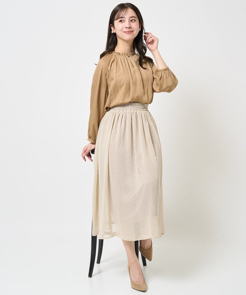 F1HGA03140 MK MICHEL KLEIN(小さいサイズ)(メゾン ドゥ サンク) 【小さいサイズ】幾何柄シフォンスカート/丈の長さが選べる/洗える/セットアップ対応 ベージュ