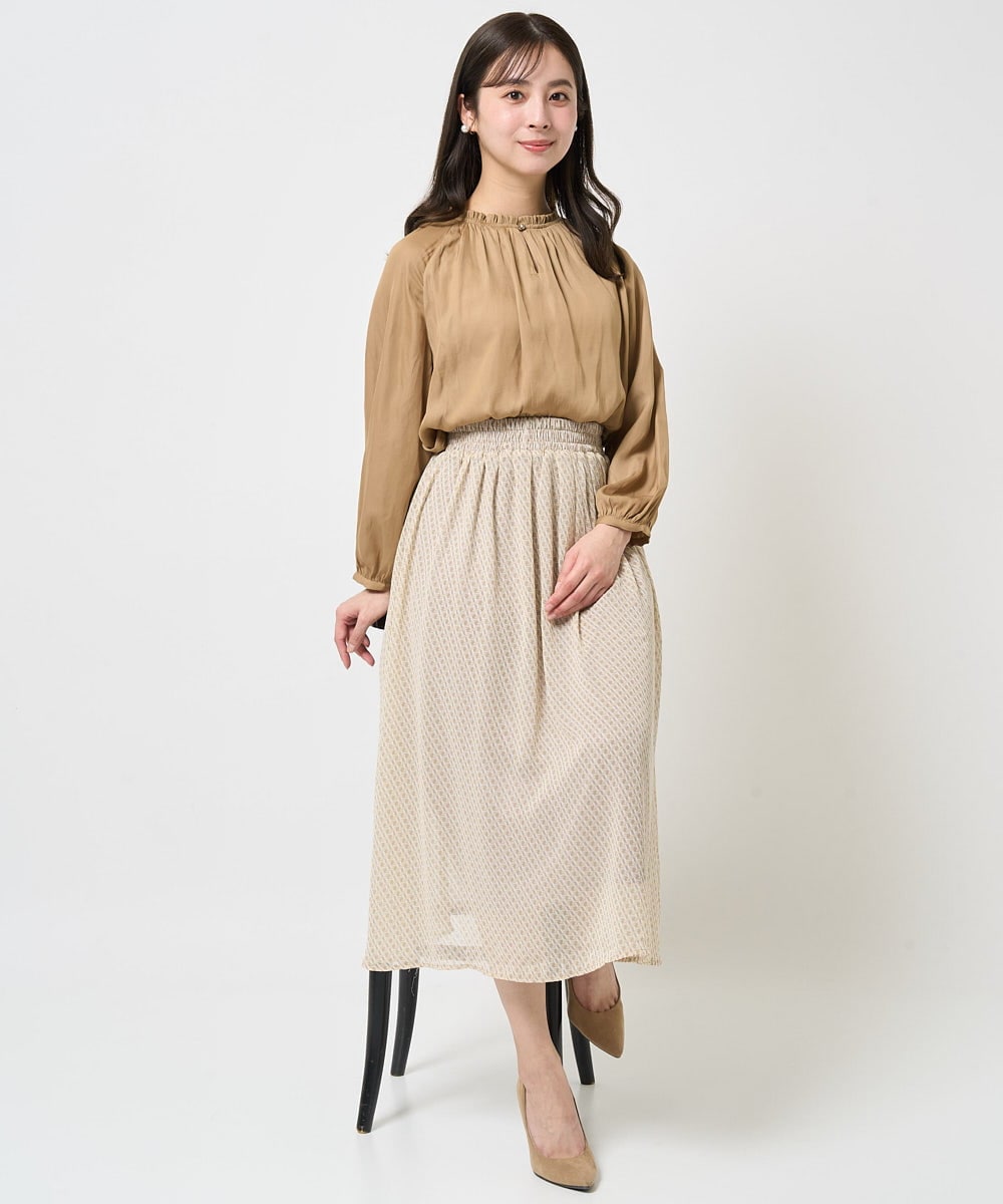 F1HGA03140 MK MICHEL KLEIN(小さいサイズ)(メゾン ドゥ サンク) 【小さいサイズ】幾何柄シフォンスカート/丈の長さが選べる/洗える/セットアップ対応 ベージュ