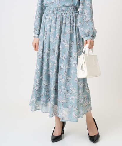 F1HGD01140  【小さいサイズ】花柄シフォンスカート/丈の長さが選べる/洗濯機で洗える/セットアップ対応