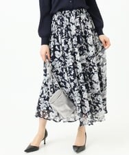 F1HGD03140 MK MICHEL KLEIN(小さいサイズ)(メゾン ドゥ サンク) 【小さいサイズ】花柄シフォンスカート/丈の長さが選べる/洗濯機で洗える/セットアップ対応 ブルー